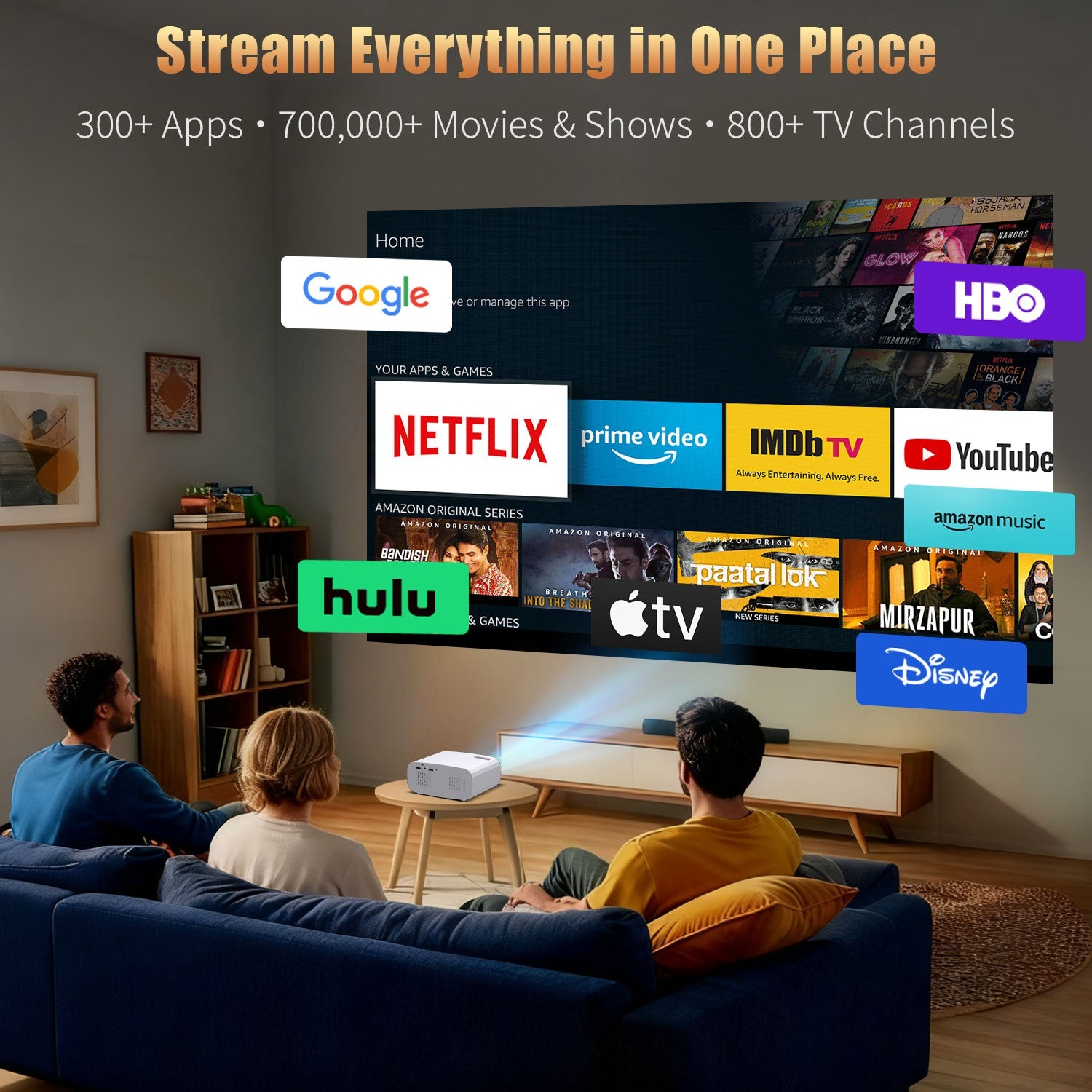 The P7Pro smart projector, 4K high-definition screenprojection, native 1080p, creating a small cinemain the bedroom